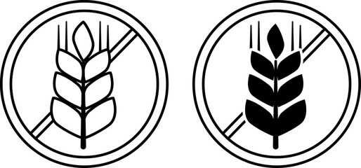 Gluten Free Icons. Black and White Vector Wheat Branch Icons. The product is safe for allergy sufferers. Tag, Label for Natural Cosmetics and Products
