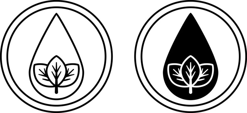 Paraben Free Icons. Black and White Vector Icons of Leaves in a Drop. Product Safe for Skin and Health. Tag, Label for Natural and Organic Cosmetics
