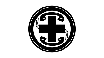 medical call center emblem, black isolated silhouette