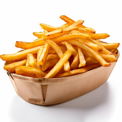 barquette de frites dores prtes manger isol,panier de frites,chip,fast,french,golden,lunch,restaurant,cardboard,recycling,break,holland,plastic,gold,oil,slice,unhealthy,junk,sauce,tomato,generate ai

