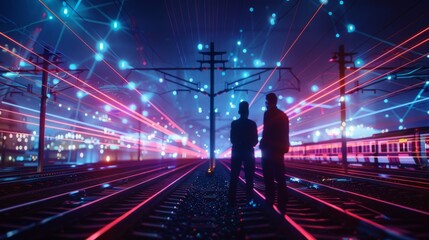 silhouette Railway tracks with blurred figures of engineers in the distance ideas Digital aircraft industry