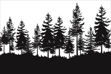 Silhouettes of trees in the forest, Silhouette of forest trees, Pine tree silhouettes, Fir trees silhouettes, Forest vector silhouette , Fir Tree, Pine tree black silhouettes, Vector