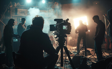  Film crew in action during a critical scene. 