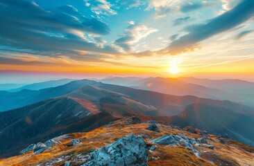 KSBeautiful misty valley at sunrise aerial view of mount