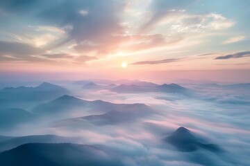 KSBeautiful misty valley at sunrise aerial view of mount
