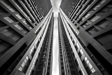 Panorama of skyscrapers in the city. Black and white