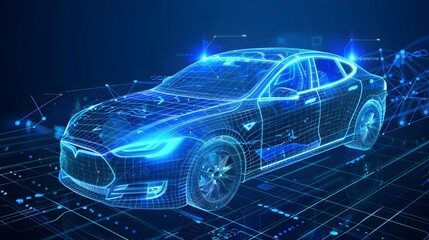 Futuristic Electric Vehicle Blueprint with Digitized Keys in Ethereal Style