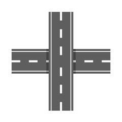 Road Intersection, Converge, Marked By Dashed Lanes, Crossroad Isolated On White Background. Road Section