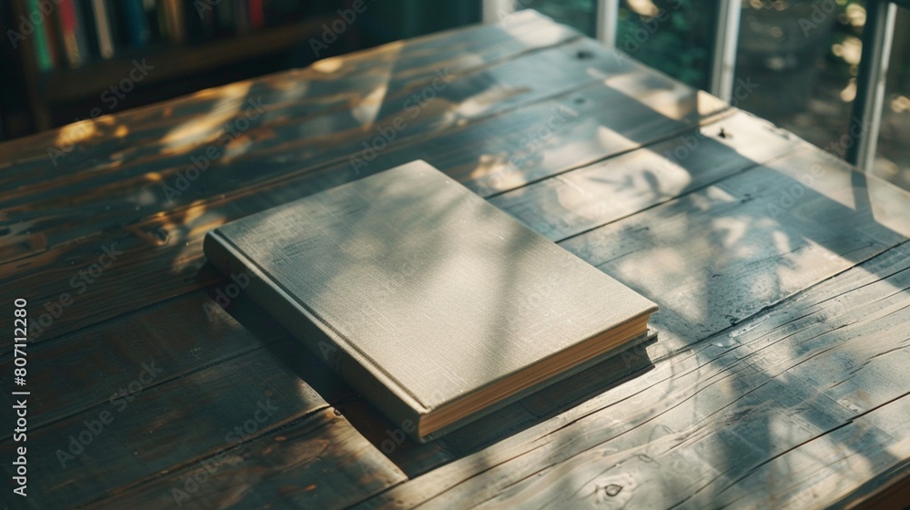 Wall mural book cover on table with shadows not write anying on it,copyspace