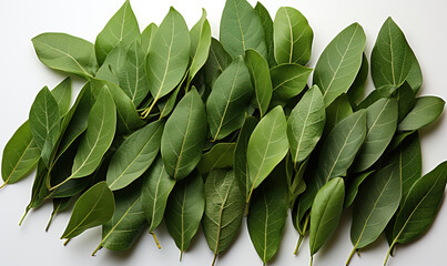 Pile of Green Leaves on Table. Generative AI