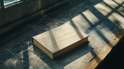book cover on table with shadows not write anying on it,copyspace