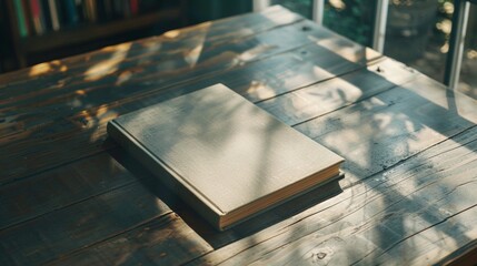 book cover on table with shadows not write anying on it,copyspace