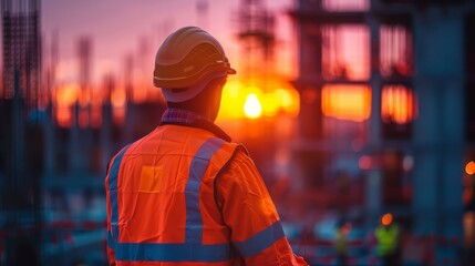 Engineer with safety uniform working at construction site outdoor, Construction worker checking and controlling project on building site.