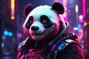Fantasy of a panda in the city of the future