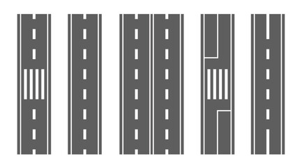 Vector Set Of Straight Road Section Designs For Urban Planning, City Mapping, Traffic Simulation, And Transport Projects