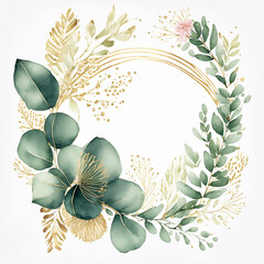 優雅な葉と花と金のフレーム	