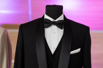 stylish men's groom suit on a mannequin