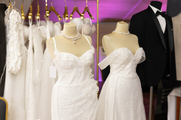 modern wedding dresses on mannequins	