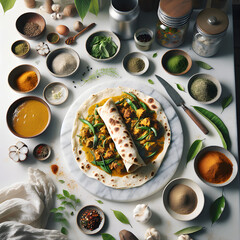 Fijian Style Roti Wrap Curry on White Marble Counter