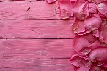 Obraz premium Elegant Pink Rose Petals on a Textured Wooden Background
