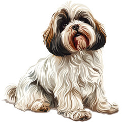 Clipart illustration of a shih tzu dog breed on a white background. Suitable for crafting and digital design projects.[A-0004]
