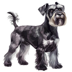 Clipart illustration of a miniature schnauzer dog breed on a white background. Suitable for crafting and digital design projects.[A-0003]