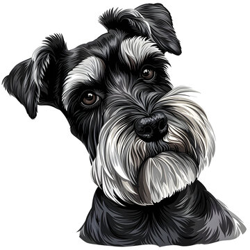 Clipart illustration of a miniature schnauzer dog breed on a white background. Suitable for crafting and digital design projects.[A-0001]