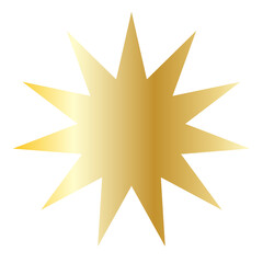 Gold Sun Star Symbol Icon. Christmas or New Year Decoration Part Element.