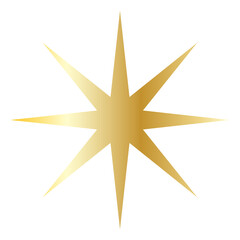 Gold Sun Star Symbol Icon. Christmas or New Year Decoration Part Element.