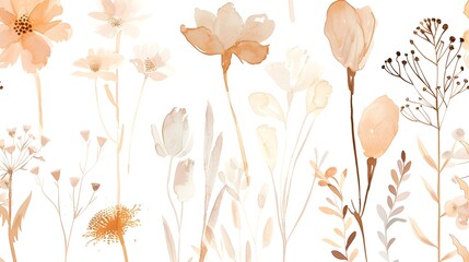 Delicate Botanical Watercolor in Muted Earthy Tones