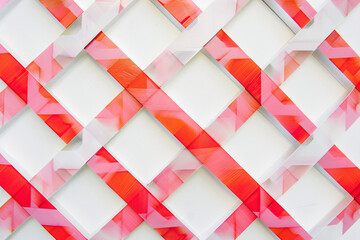 White and pink geometric weave pattern on a structured grid with a modern abstract design