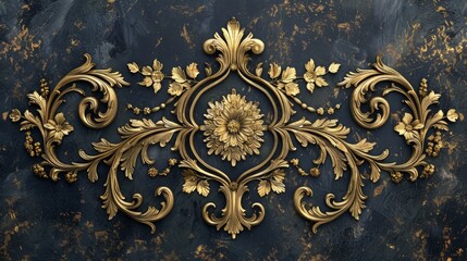 Perfect for luxury design themes, elegant and detailed golden floral ornaments stand out against a rich, dark textured background.
