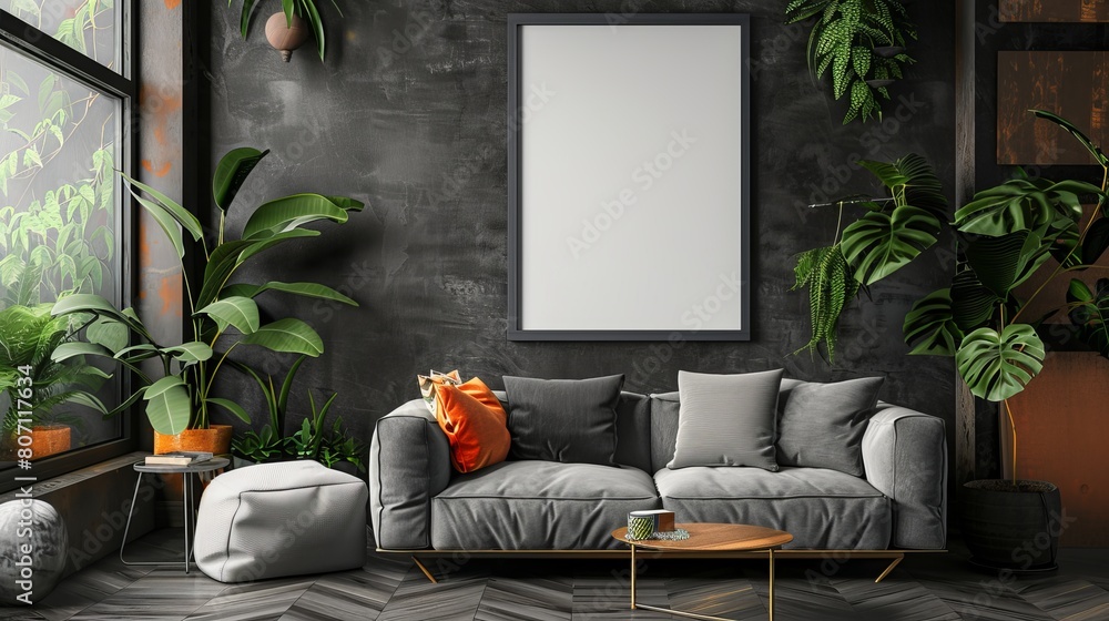 Aufkleber a 3d render showcases a mock-up frame against a hipster background in a digital illustration.