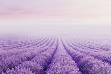 Serene Lavender Fields at Sunrise with Soft Pastel Hues