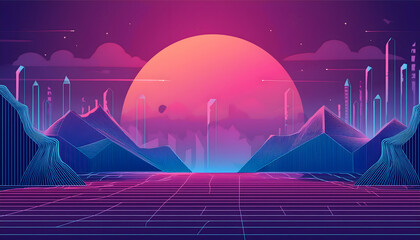Futurism at the dawn of the digital age, like purple, blue, and pink duotone gradients on digital art concept.
