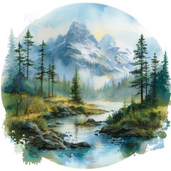 The Odyssey watercolor style is a celebration of the natural world, with its majestic mountains, tranquil forests, and sparkling rivers