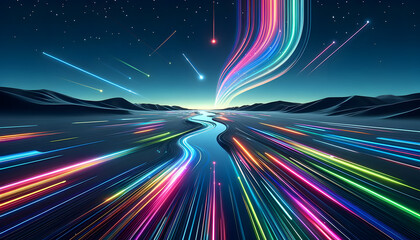 Obraz premium the creative and colorful close-up landscape image related to artificial intelligence. The image features vibrant, digital waves and a dynamic sky that subtly incorporates elements reminiscent of circ
