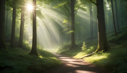 A serene forest glen with sunlight filtering throu upscaled 3