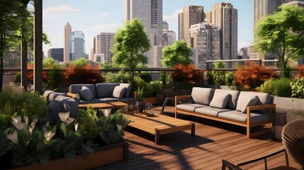 Terrace with a view of the city of Chicago, USA