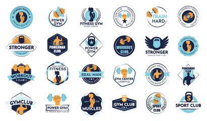 The gym club logo in a vector Illustration. Big collection badges for sport design