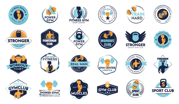 The gym club logo in a vector Illustration. Big collection badges for sport design