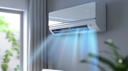 Energy efficient air conditioner with fresh natural in a modern living room,