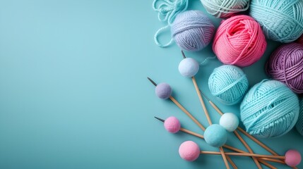 Vibrant Knitting Supplies and Accessories on Pastel Background - Powered by Adobe