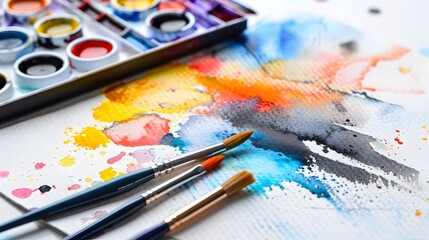 Fototapeta premium Vibrant Abstract Watercolor Drawings on Textured Paper Background