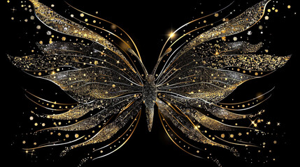 Shiny butterfly wings on a black background, an illustration of an unusual background.