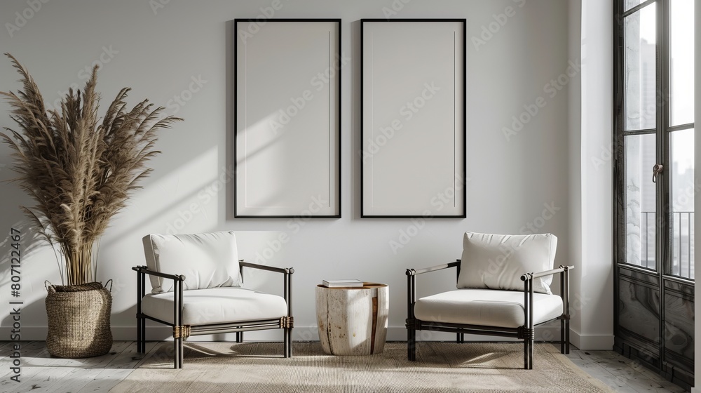 Poster featuring a frame mock-up within a minimalist interior setting, serving as a gallery wall mock-up an