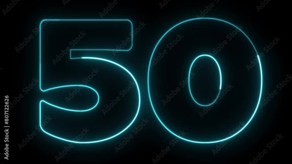 Poster 50 number text font with neon light. luminous and shimmering haze inside the letters of the text fif