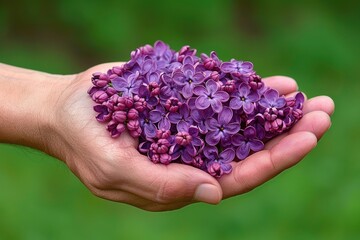 Person holding a bunch of purple flowers as a gesture - Powered by Adobe