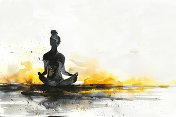 A beautiful painting of a peaceful meditation session, isolated minimal with white background