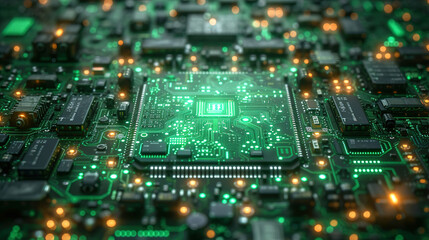 Obraz premium Electronics Circuit Board Machine Microprocessor Motherboard Processor, Integrated circuits, Capacitors, Resistances 